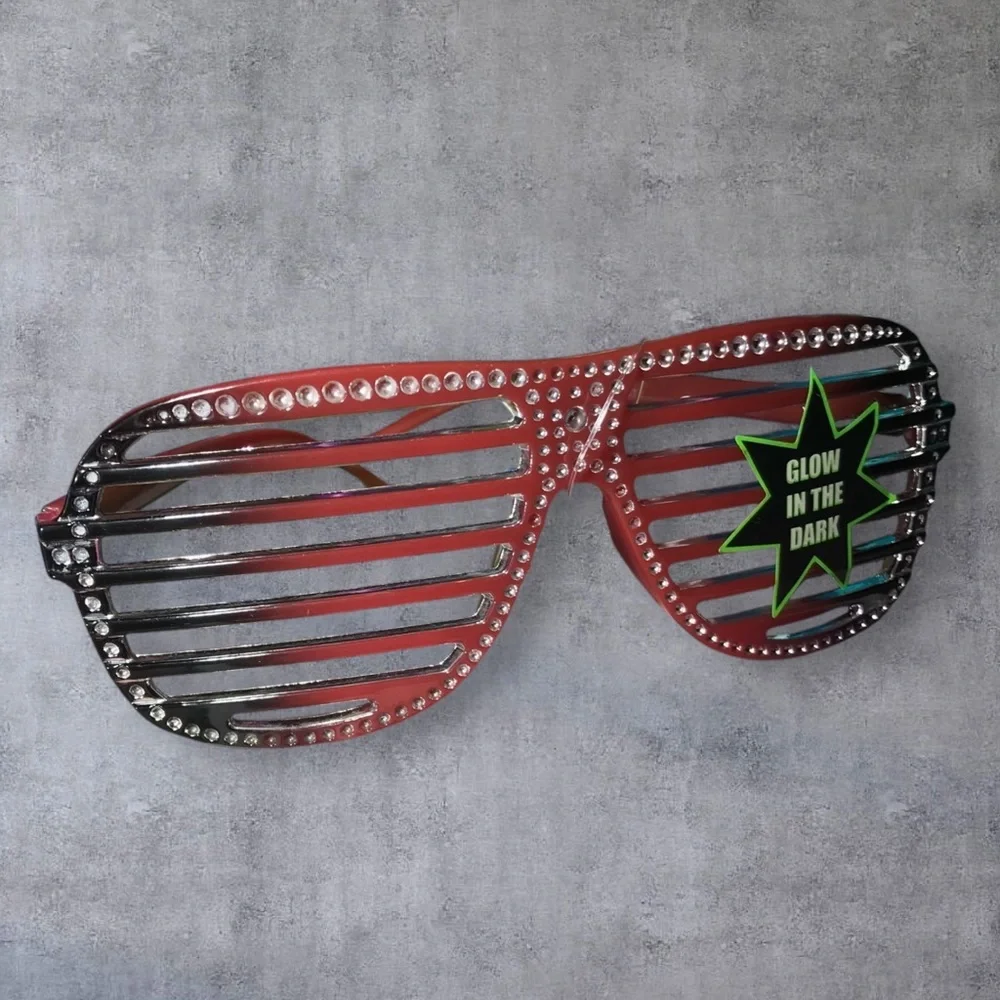 Shutter Shades Glow in the Dark Party Glasses Unisex with faux divot rhinestone